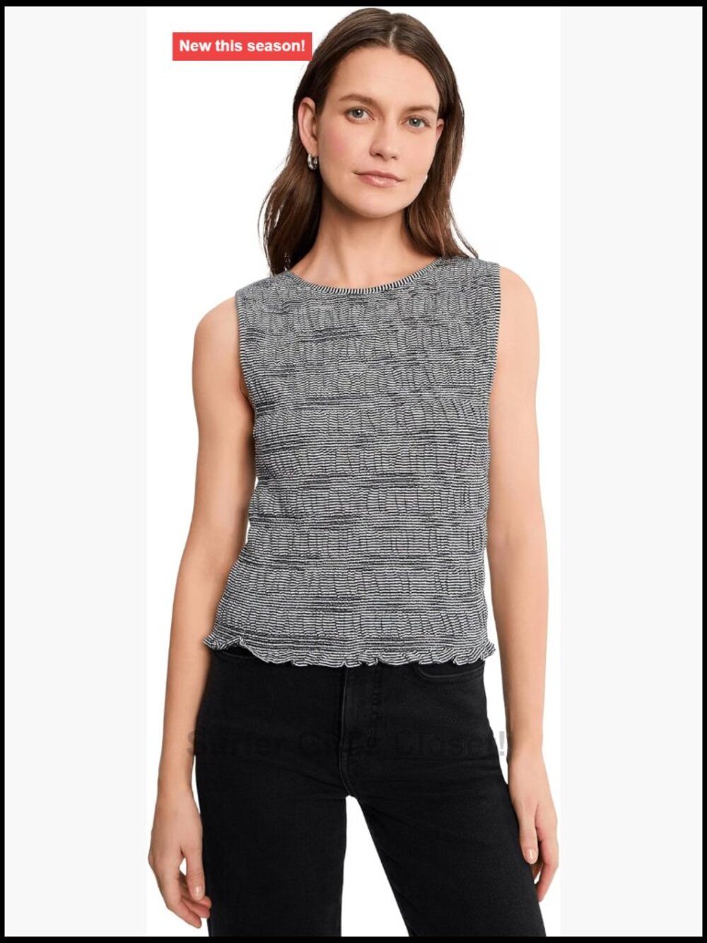 Cotton Linen Smocked Tank Top Striped Sleeveless Crew Neck Fitted